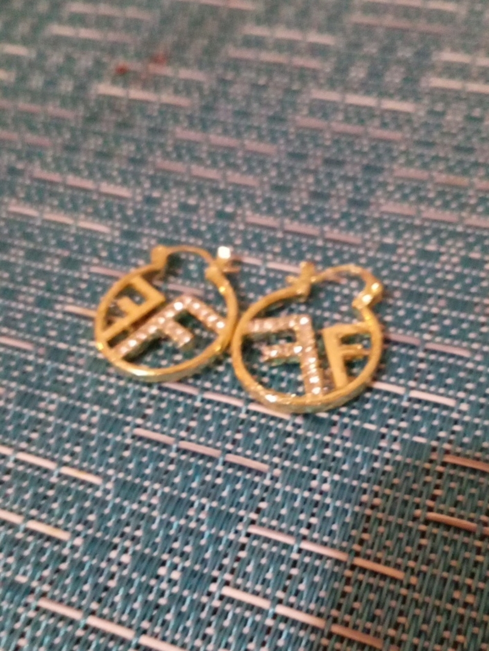 Gold-Tone Initial F Hoop Earrings with Crystal Accents